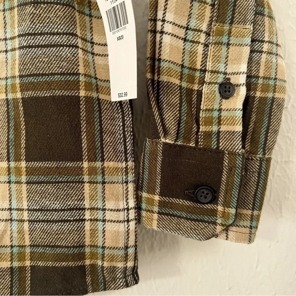 NWT Old Navy Boy Size XS (5) Soft-Brushed Flannel Pocket Shirt Green/Brwn Plaid